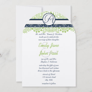 Invitation Navy Apple Green Gray Love Birds Mariage 