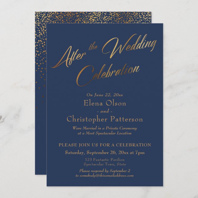 Invitation Navy Après la Célébration du Mariage, Confettis Do (Devant / Derrière)