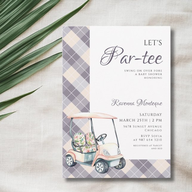 Invitation Navy Argyle Chariot de Golf pour Bébé Shower Par T (Créateur téléchargé)
