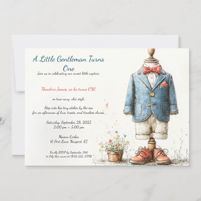 Invitation Navy Baby Boy 1er Anniversaire & Croquis de parfum (Devant)