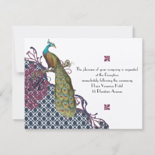 Invitation Navy & Berry Berry Elegant Damask Peacock Mariage