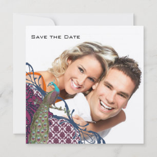 Invitation Navy & Berry Berry Élégant Damassé Paon Mariage