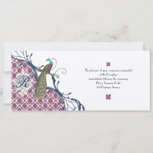 Invitation Navy & Berry Berry Élégant Damassé Paon Mariage