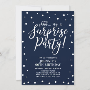 Invitation Navy & Blanc Fête d'anniversaire surprise pour a