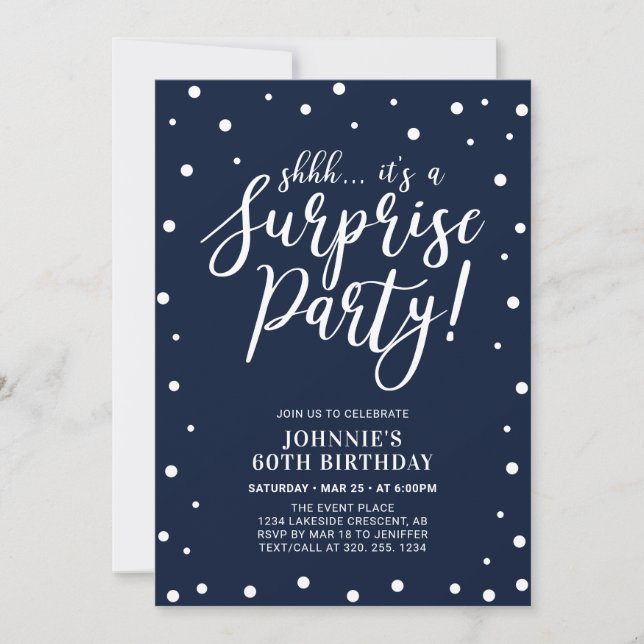 Invitation Navy & Blanc | Fête d'anniversaire surprise pour a (Devant)