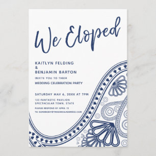 Invitation Navy & Blanc Nous nous sommes enfuis Mariage champ