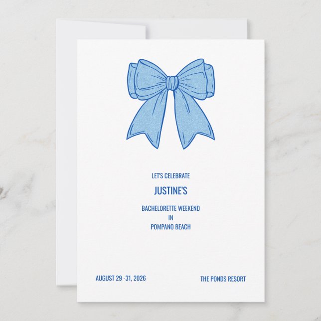 Invitation Navy + Bleu Faux Paillettes Nœud  (Devant)