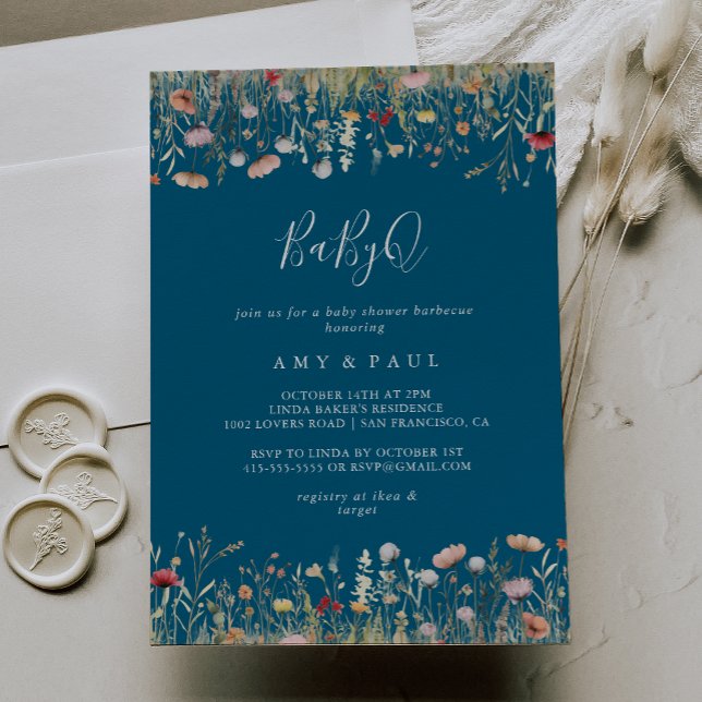 Invitation Navy Bliss Wildflower  BabyQ Baby Shower Barbecue (Créateur téléchargé)