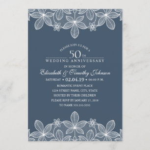 Invitation Navy Blue 50e Anniversaire de Mariage Élégant Dent