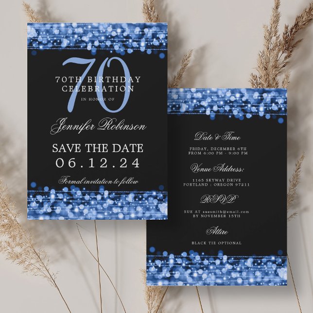 Invitation Navy Blue 70th Birthday Enregistrer la date avec l (Navy Blue 70th Birthday Save the Date w/ Details Invitation)