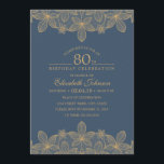 Invitation Navy Blue 80th Birthday Party Dentelle d'or unique<br><div class="desc">Navy Blue 80th Birthday Party Invitations uniques de dentelle d'or. Customisé aux détails de votre anniversaire : Âge, nom, date et heure, lieu etc. Présente une belle dentelle dorée et la typographie sur un arrière - plan bleu Navy. Vous pouvez changer la couleur arrière - plan. De grandes invitations à...</div>