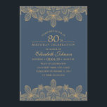 Invitation Navy Blue 80th Birthday Party Dentelle d'or unique<br><div class="desc">Navy Blue 80th Birthday Party Invitations uniques de dentelle d'or. Customisé aux détails de votre anniversaire : Âge, nom, date et heure, lieu etc. Présente une belle dentelle dorée et la typographie sur un arrière - plan bleu Navy. Vous pouvez changer la couleur arrière - plan. De grandes invitations à...</div>