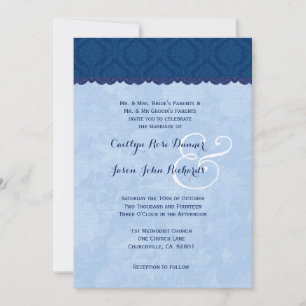 Invitation Navy Blue and Baby Blue Mariage damassé V007