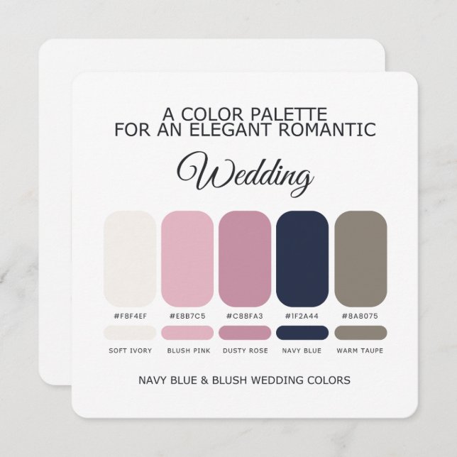 Invitation Navy Blue and Blush Wedding Color Palette Card (Devant / Derrière)