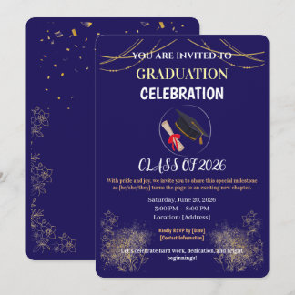 Invitation Navy Blue and Gold Graduation Party Save the Date 
