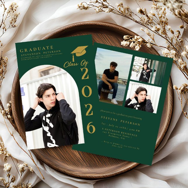 Invitation Navy Blue  and Gold Photo Graduation (Créateur téléchargé)