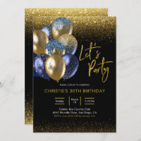 Navy Blue and Gold Sparkling Invitatio Party