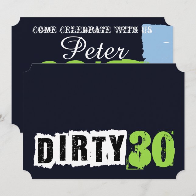 Invitation Navy Blue and Green Dirty 30e anniversaire (Devant / Derrière)