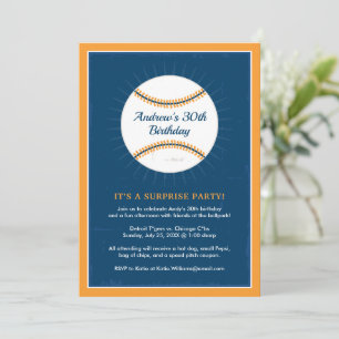 Invitation Navy Blue and Orange Baseball 30e Anniversaire