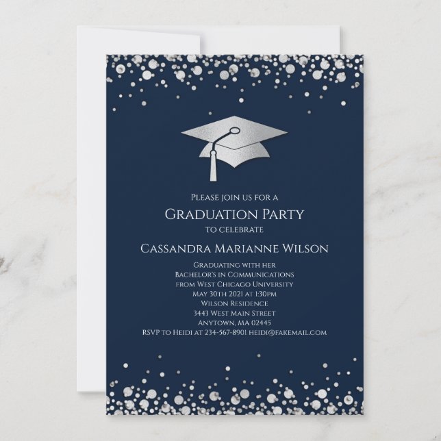 Invitation Navy Blue and Silver Graduation (Devant)