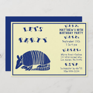 Invitation Navy Blue Armadillo fête d'anniversaire personnali