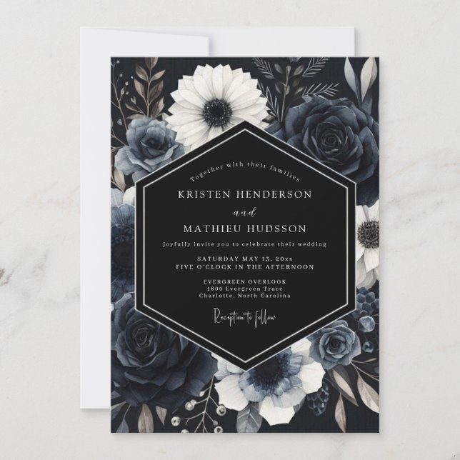 Invitation Navy Blue Atmospheric Winter Wedding (Devant)
