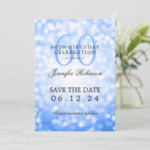 Invitation Navy Blue Bokeh 60th Birthday Save Date / Détails