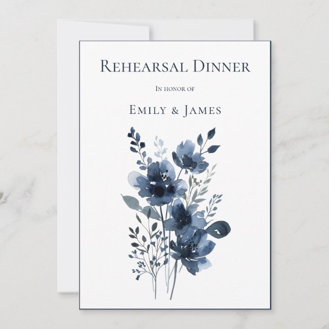 Invitation Navy Blue Botanical Wedding (Devant)