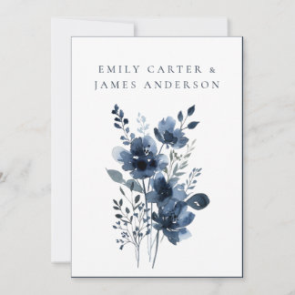 Invitation Navy Blue Botanical Wedding