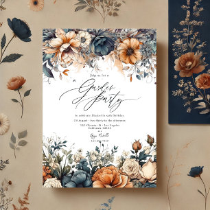 Invitation Navy Blue, Burange Orange et Champagne Garden Part