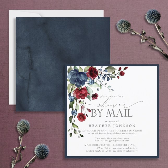 Invitation Navy Blue Burgundy Floral Bridal Shower by Mail (Créateur téléchargé)