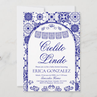 Invitation Navy Blue Cielito Lindo Papel Picado Baby Shower