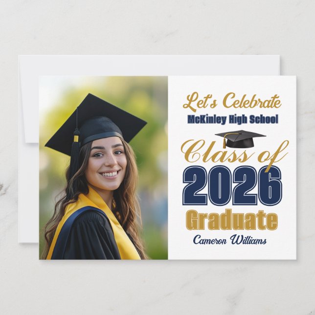Invitation Navy Blue Class of 2026 Photo Graduation Party (Devant)