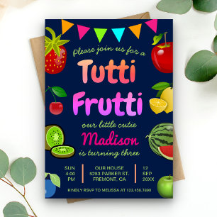 Invitation Navy Blue Cute Tutti Frutti Parti Anniversaire de 