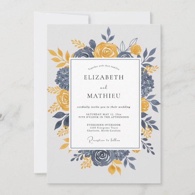 Invitation Navy Blue Dignified Autumnal Wedding (Devant)