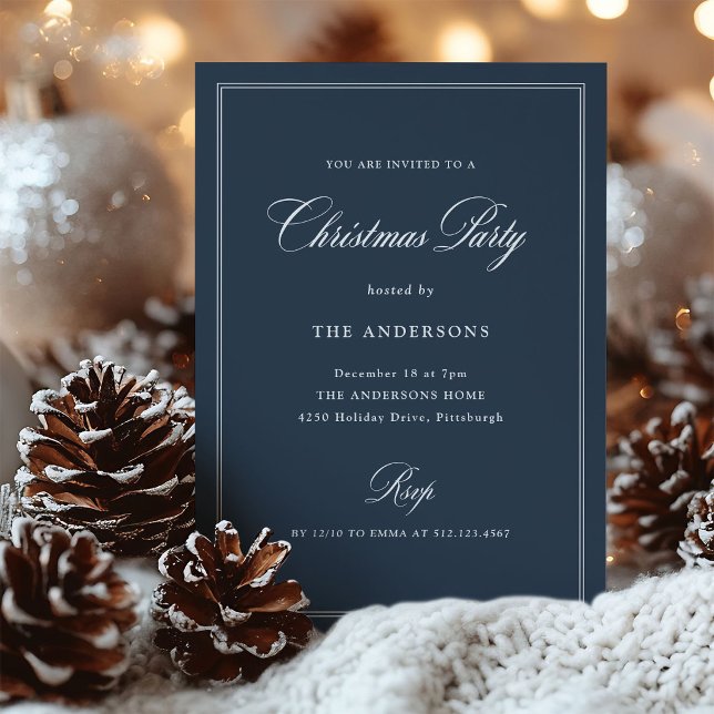 Invitation Navy Blue Élégance Classique | Fête de Noël (Créateur téléchargé)