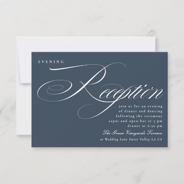 Invitation Navy Blue Elegant Calligraphy Wedding Reception (Devant)