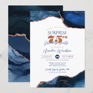 Invitation Navy Blue Elegant Surprise Party Adulte Anniversai