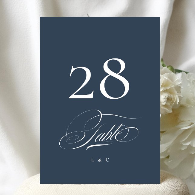 Invitation Navy Blue Elegant Wedding 5 x 7 Table Number (Créateur téléchargé)