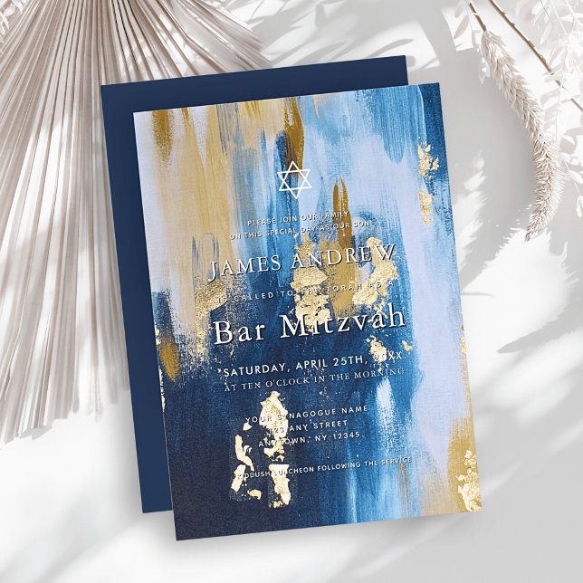 Invitation Navy Blue & Faux Gold Foil Bar Mitzvah (Créateur téléchargé)
