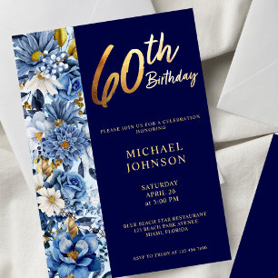 Invitation Navy Blue Floral 60e fête d'anniversaire