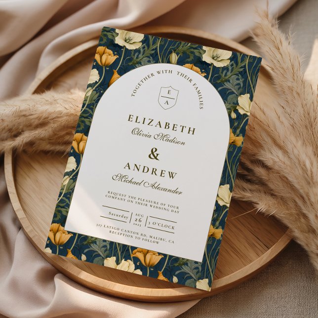 Invitation Navy Blue Floral Arch Elegant Wedding (Créateur téléchargé)