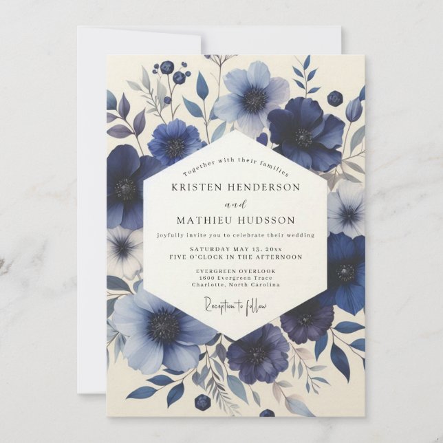 Invitation Navy Blue Floral Meadow Wedding (Devant)