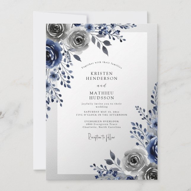 Invitation Navy Blue Frosty Winter Wedding (Devant)