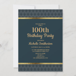 Invitation Navy Blue Gold 100e fête d'anniversaire