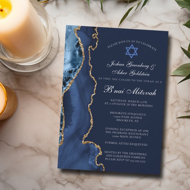 Invitation Navy Blue Gold B'nai Mitzvah Elegant Party (Créateur téléchargé)