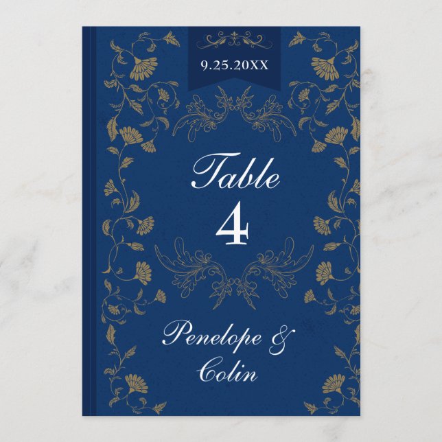 Invitation Navy Blue Gold Book Cover Wedding Table Number  (Devant)