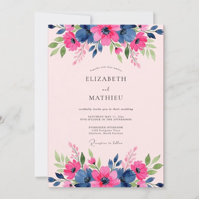 Invitation Navy Blue Gracious Spring Wedding (Devant)