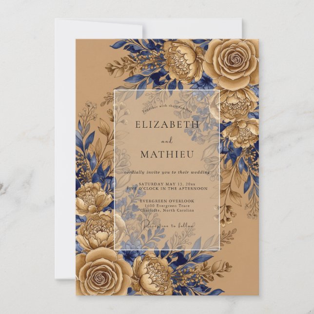 Invitation Navy Blue Grandiose Rustic Wedding (Devant)
