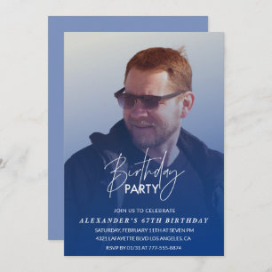 Invitation Navy blue Hommes Photo 67e anniversaire de fête In